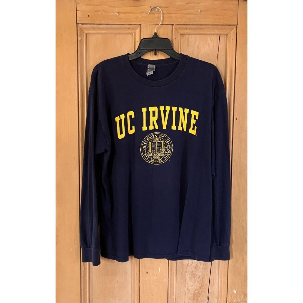 Gildan Mens Vintage Y2K UC Irvine Seal Long Sleeve Shirt Size Large Blue SP EXC